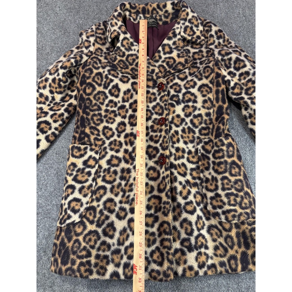 Vtg Toppers Faux Fur Coat Womens M Leopard Cheetah Print Rockabilly Overcoat 60s - Picture 7 of 11